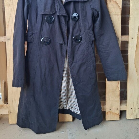 Soia & Kyo Black Trench Coat with Plaid Lining - Women's Size S/P - Classic - Picture 2 of 5